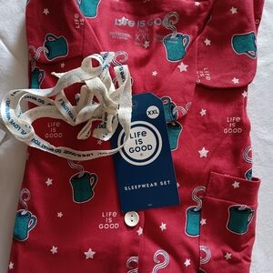 Life is Good Women's Pajamas - Red with Green and White Accents 100% Cotton New